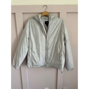 HM Light Grey Water Repellent Windproof Hooded Puffer Jacket Womens Size Medium